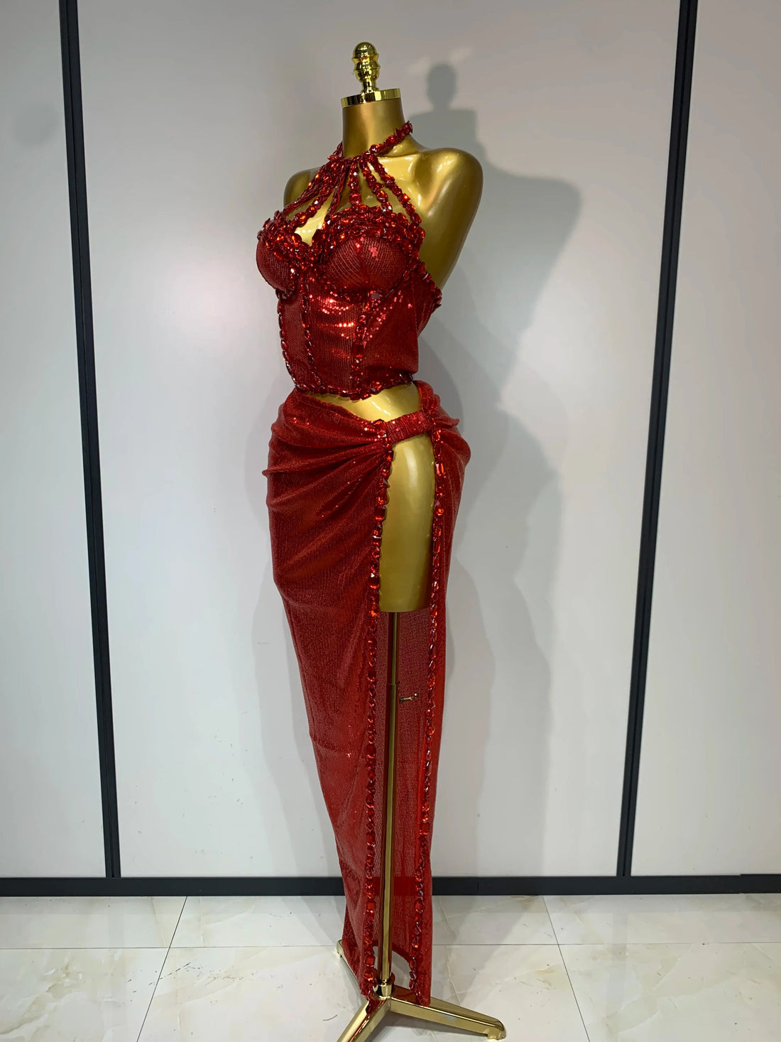 Sexy Backless Shiny Diamond Two Piece Set  Women Elegant Evening Party Luxury Birthday Nightclub Singer Stage costume