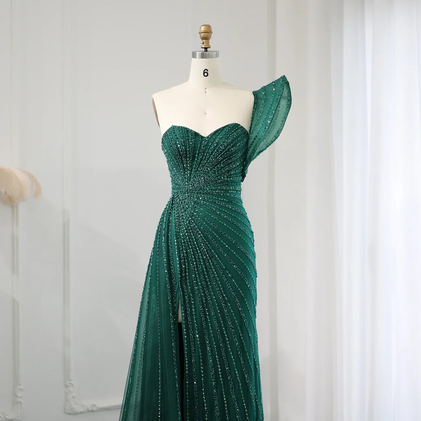 Vestidos de noche de sirena de un solo hombro de color verde esmeralda para mujer, vestidos formales largos con abertura alta para fiesta de bodas y bailes de graduación 