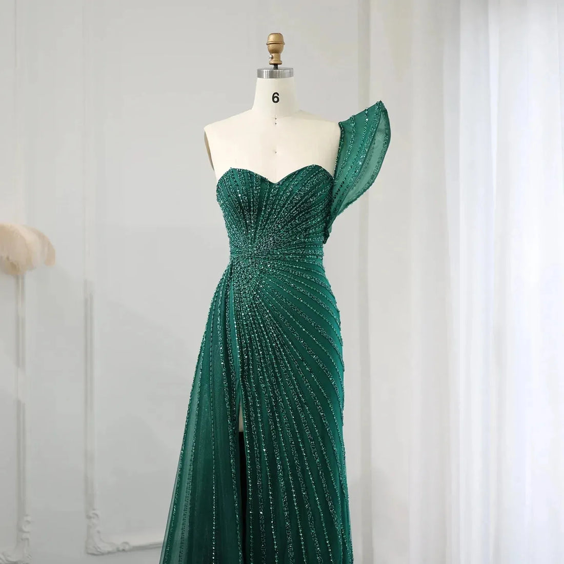Emerald Green One Shoulder Mermaid Evening Dresses for Women Wedding Party High Slit Long Prom Formal Gowns Evening Dress