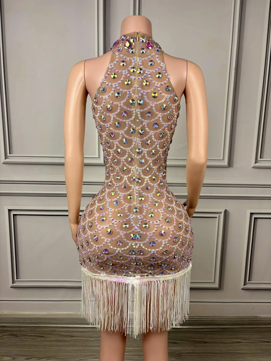 Elegant Women Luxury Sparkly Evening Dress Birthday Celebrate Party Dinners Outfit Tassel Crystals Sheer Mesh Prom Dress Langhua