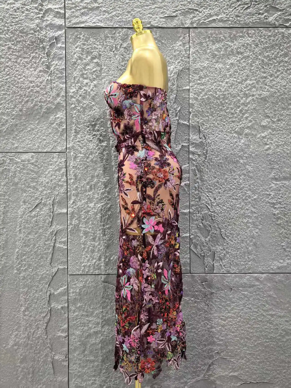 Women Sexy Strapless Embroidery Florals Bodycon Long Dress Elegant Evening Party Cocktail Fashion Girls' Outfit