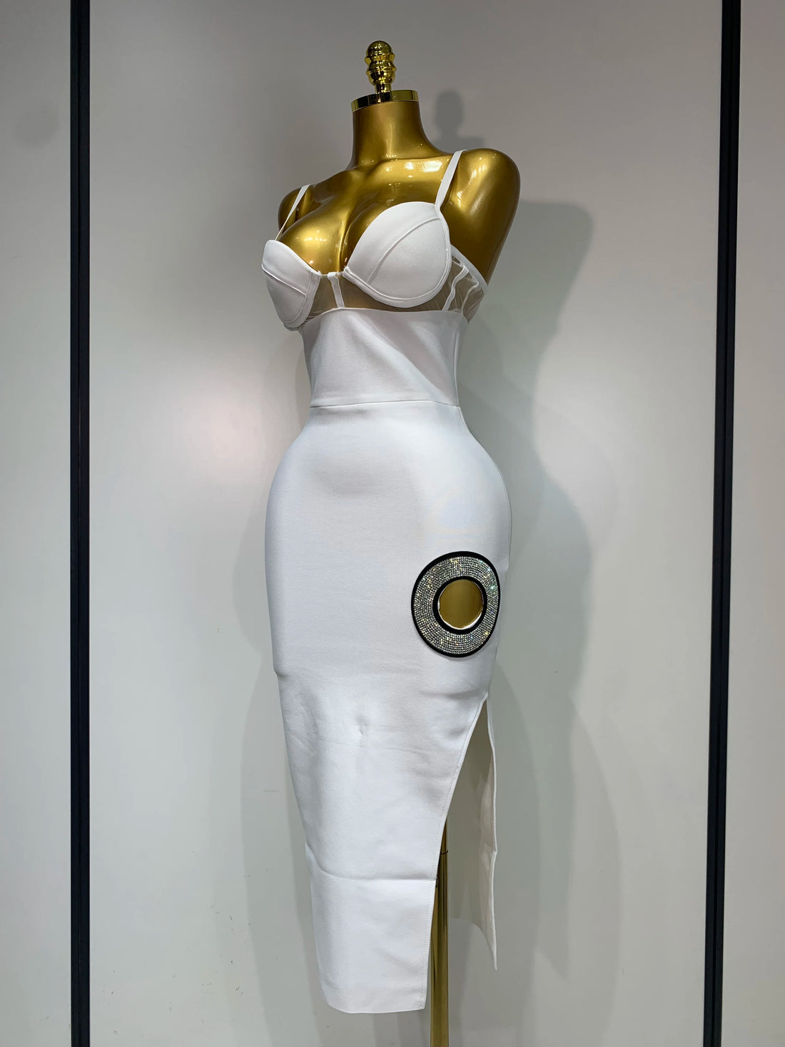 Fashion Sexy V Neck Backless Diamonds Split Women Bodycon Bandage Dress 2025 White Elegant Evening Club Party Birthday Dresses