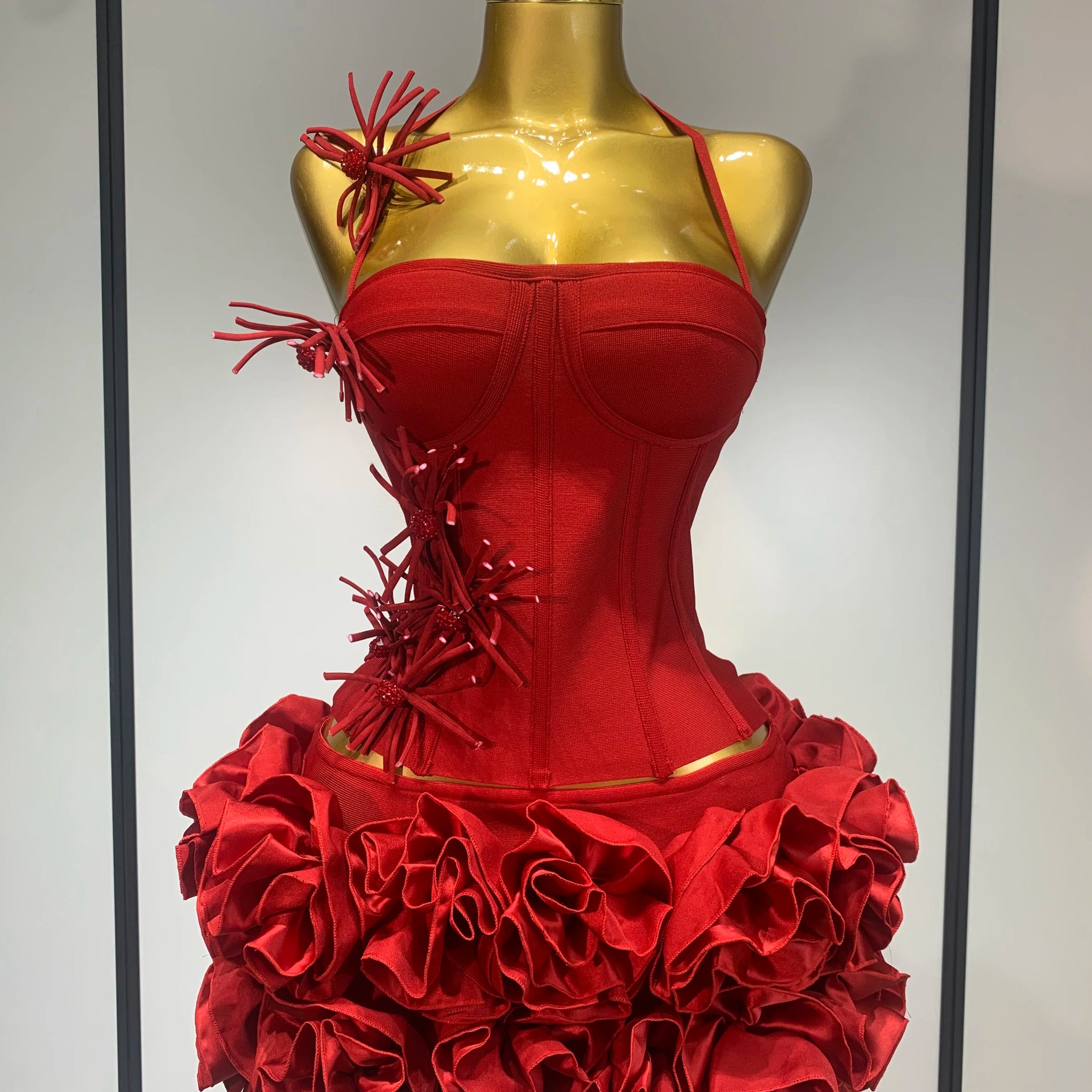 red mermaid two piece prom dress Fitted Prom Dress,Two Piece Prom Dress,Tulle Mermaid Prom Dress,PD00316