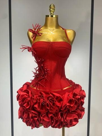 Women Fashion Sexy Halter Prom Gown Celebrity Club Two Piece Set Cocktail Elegant Luxury Birthday Party Red Black Bandage Outfit