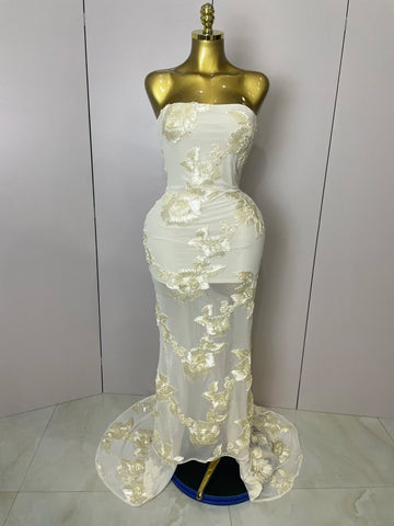 2025 New Top Quality Women Sexy Strapless Embroidery Floor-length Maxi Dress Celebrate Evening Party Prom Cocktail Outfit