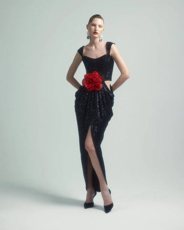 Shinning Black Sequins Women Sleeveless Sexy Square Collar Bodycon Long Dress Nightclub Party Celebrate Singer Stage Wear