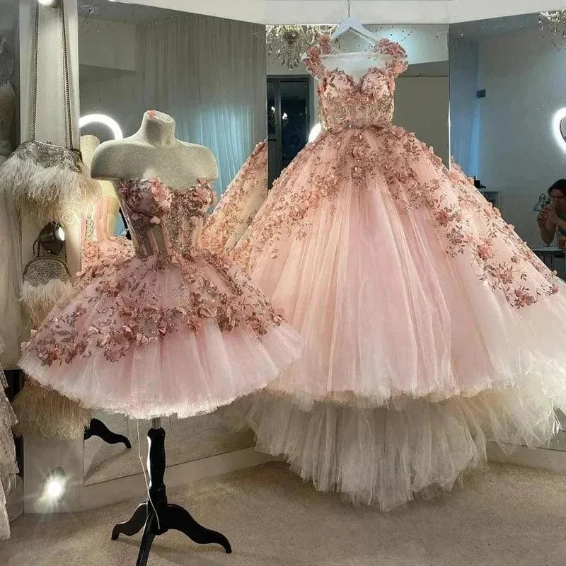 Quince Dress | Glittering Flower Dress Ball Gown Quinceanera Dresses Sweet 15 Party Sweetheart Corest Vestidos De 15 Anos