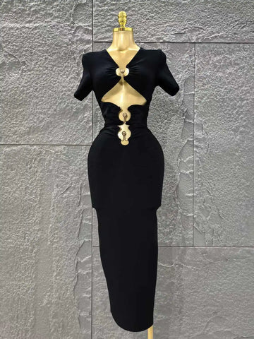 Women Sexy Short Sleeve Keyholes Bodycon Long Bandage Dress Nightclub Party Birthday Evening Outfit Vestido
