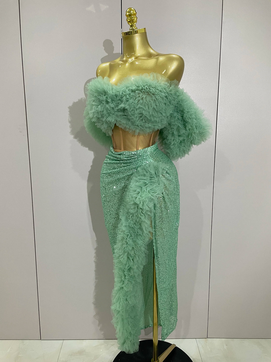 Shiny Sequins Top Short Skirt Two Pieces Set 2025 Women Sexy Celebrate Evening Prom Birthday Party Dress Nightclub Stage Outfit