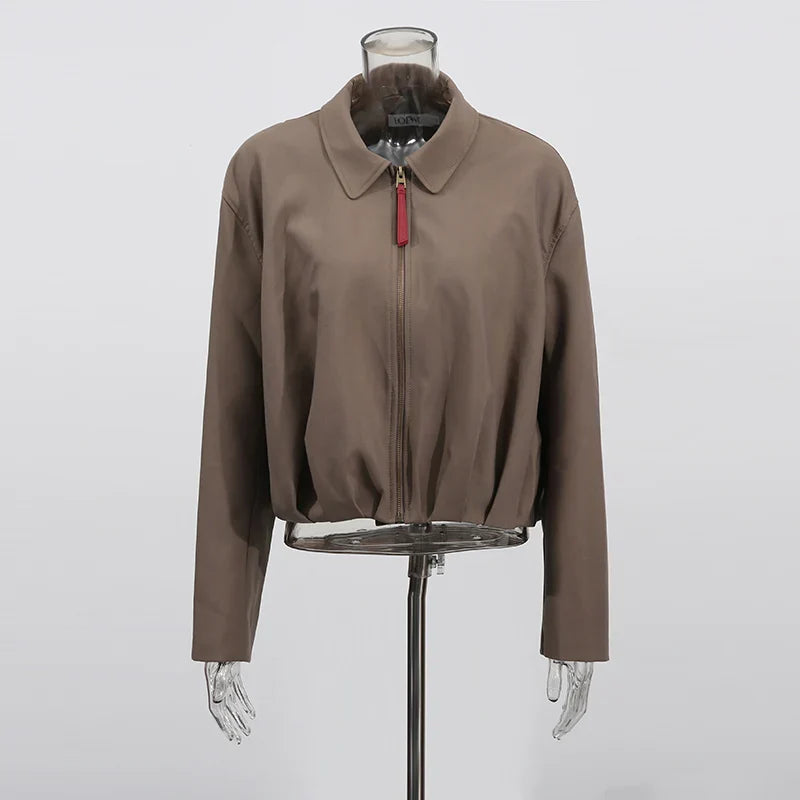 Fashion Casual Two Piece Sets for Women Lapel Long Sleeves Patchwork Zipper Top High Waist Wide Leg Pant Set Female