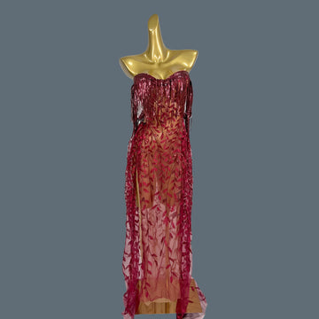 Women Sequins Dress Party  Birthday Maxi Dress for Lady Strapless Tassel Gowns Prom Singer Stage Club Show Wear High-end Liushu