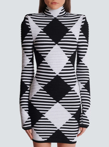 2025 New Spring Women Long Sleeve Plaid Bodycon Mini Bandage Dress Fashion Celebrate Evening Party Outfit Vestido