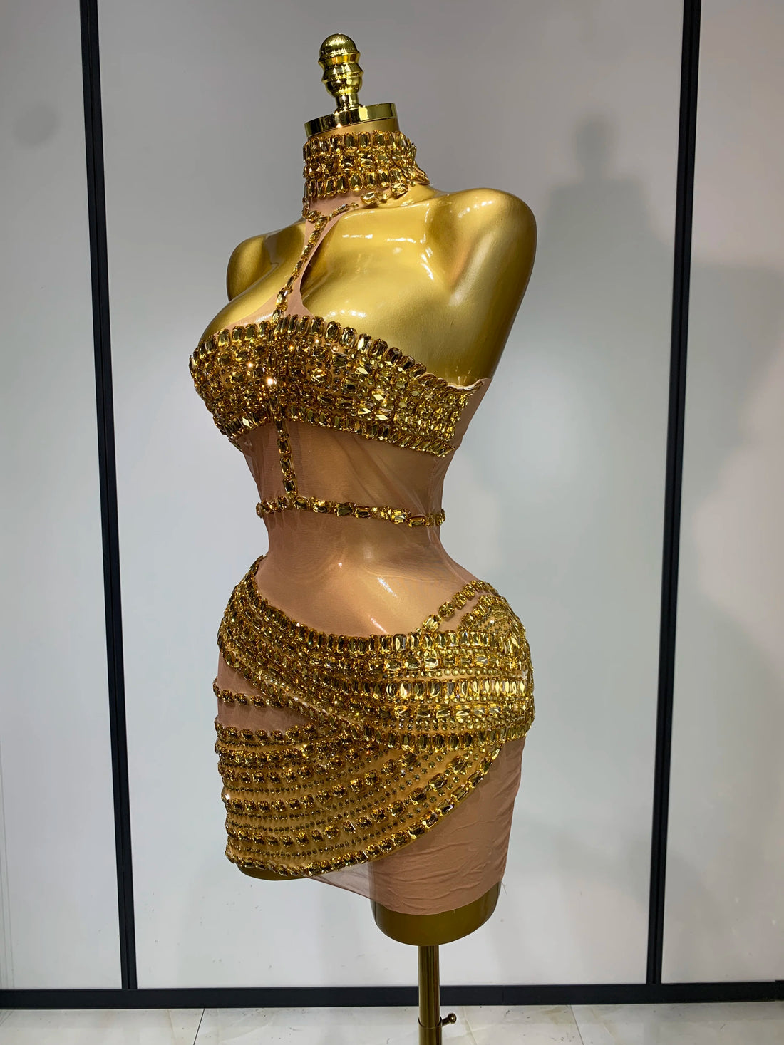 Sparkly Rhinestone Short Dress for Women Sexy Party Celebrate Birthday Dress Photo Shoot Performance Stage DJ Singing Costumes