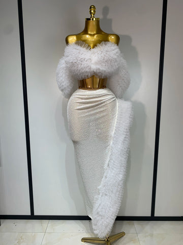 Women Elegant Sparkly Sequins Top Long Skirt Two Pieces Set Evening Party Luxury Birthday Nightclub Singer Dancer Stage Outfit