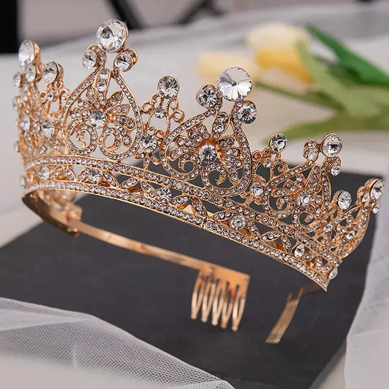 Gold Color Crystal Crown Tiara Rhinestone Prom Diadem Bridal Wedding Hair Accesories Jewelry Tiaras And Crowns For Women Bride Gold