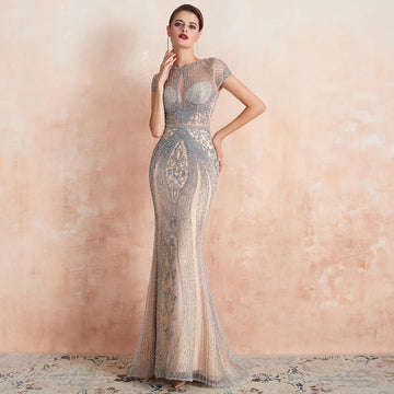 Customized Luxury Evening Dresses Rhinestones Nude Mermaid Elegant Long Pageant Dress Formal Women Gown robe de soiree