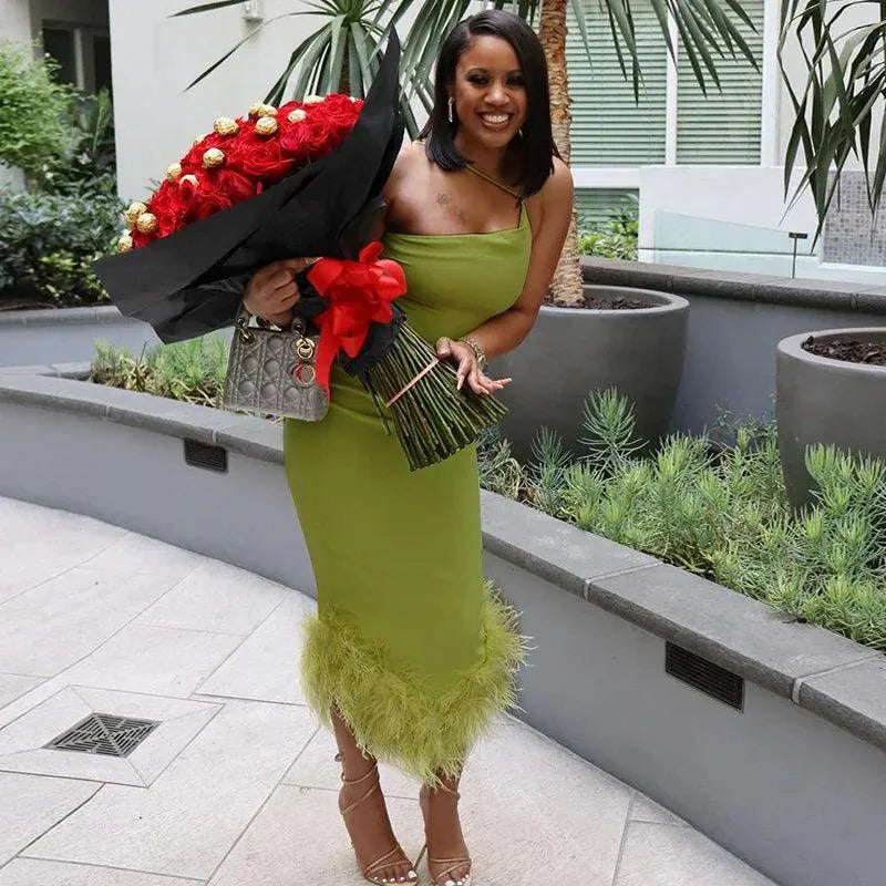 Sexy Green Short Cocktail Dresses Crepe Feather One Stripe Shoulder Mermaid dress Backless Prom Homecoming Gowns Dress Clubwear