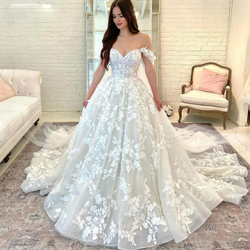 Prinzessin Boho Brautkleider für Frauen vor der Schulter Schatz Spitzen Applikationen Brautkleid Ballkleid Kleid