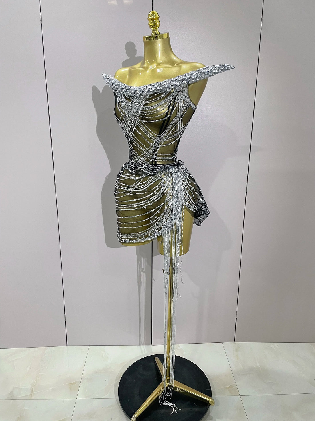 Stock Sexy Shinning Diamond Tassels Chain Strapless Tops Skirt 2 PCS Women Evening Party Celebrate Nightclub Performance Costume