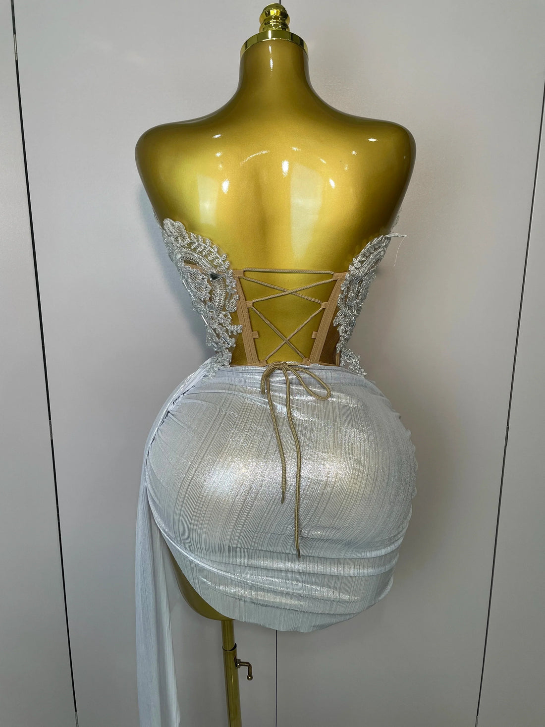 Sparkly Silver Sequins Sexy Strapless Short Dress 2Pcs Set Newest  Women Party Birthday Nightclub Singer Dancer Stage Wear