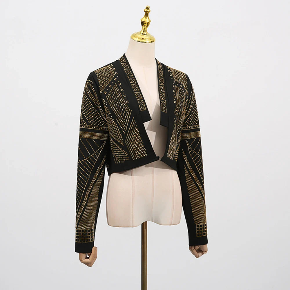 Hit Color Spliced Stick Drill Casual Jackets for Women Open Stitch Long Sleeves Short Jacket Female Clothing New