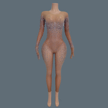 High Street Rhinestones Jumpsuit for Women Luxury Performance Dance Costume Sexy Celebrate Nightclub Party Outfit Tiaotiaotang