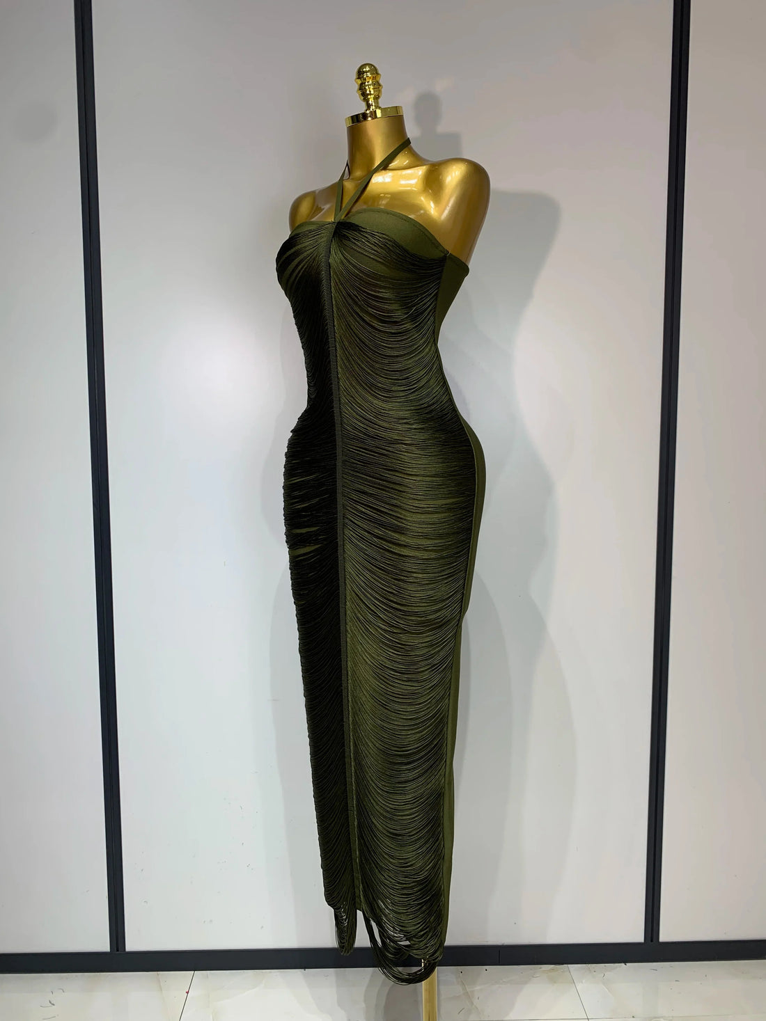 Women Sexy Celebrity Elegant Backless Halter Tassel Bodycon Bandage Dress Evening Party Luxury Birthday Wedding Guest Dress