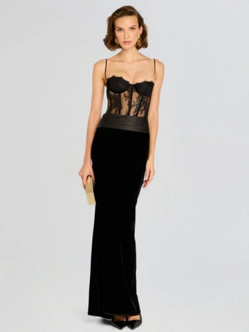 2025 New Black Women Sexy Strap Lace Fashion Bodycon Long Maxi Dress Celebrate Birthday Vacation Cocktail Outfit Vestido