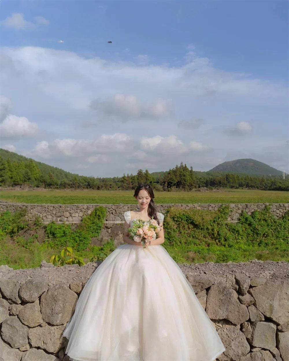 Sweetheart Custom Made Wedding Gown 웨딩드레스 Civil Tulle Short Sleeves A-Line Korea Ivory  Brides Gowns Women Bridal Dresses