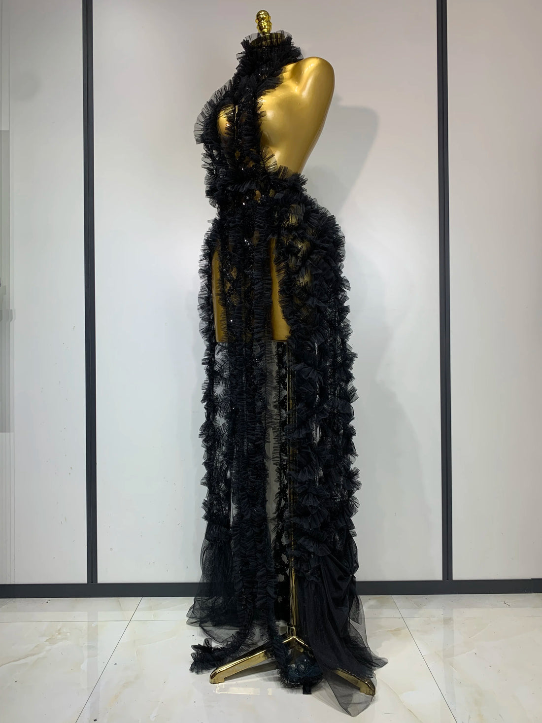 Black Mesh Sequins Sexy  Halter See Through Dress 2025 Evening Party Prom Nightclub Singer Performance Costume Stage Wear