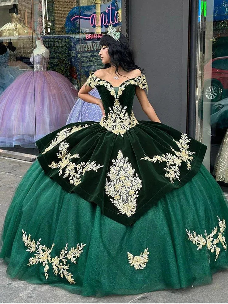 Caftan Evening Dress Hunter Green Ball Gown Prom Dresses Off The Shoulder Velvet Long Sleeve Evening Formal Party Dress