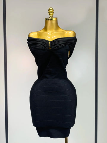 Fashion Sexy Strapless 2025 Black Off-shoulder Mini Bodycon Bandade Dress Celebrity Cocktail Party  Luxury Birthday Club Dresses