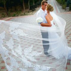 Bridal Cathedral Veils Wedding Blusher Veils 1 Tier Long Lace With White Comb / Bridal Ivory Wedding Veil Custom Made