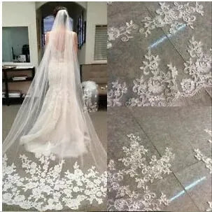 Bridal Cathedral Veils Wedding Blusher Veils 1 Tier Long Lace With White Comb / Bridal Ivory Wedding Veil Custom Made Ivory 500cm