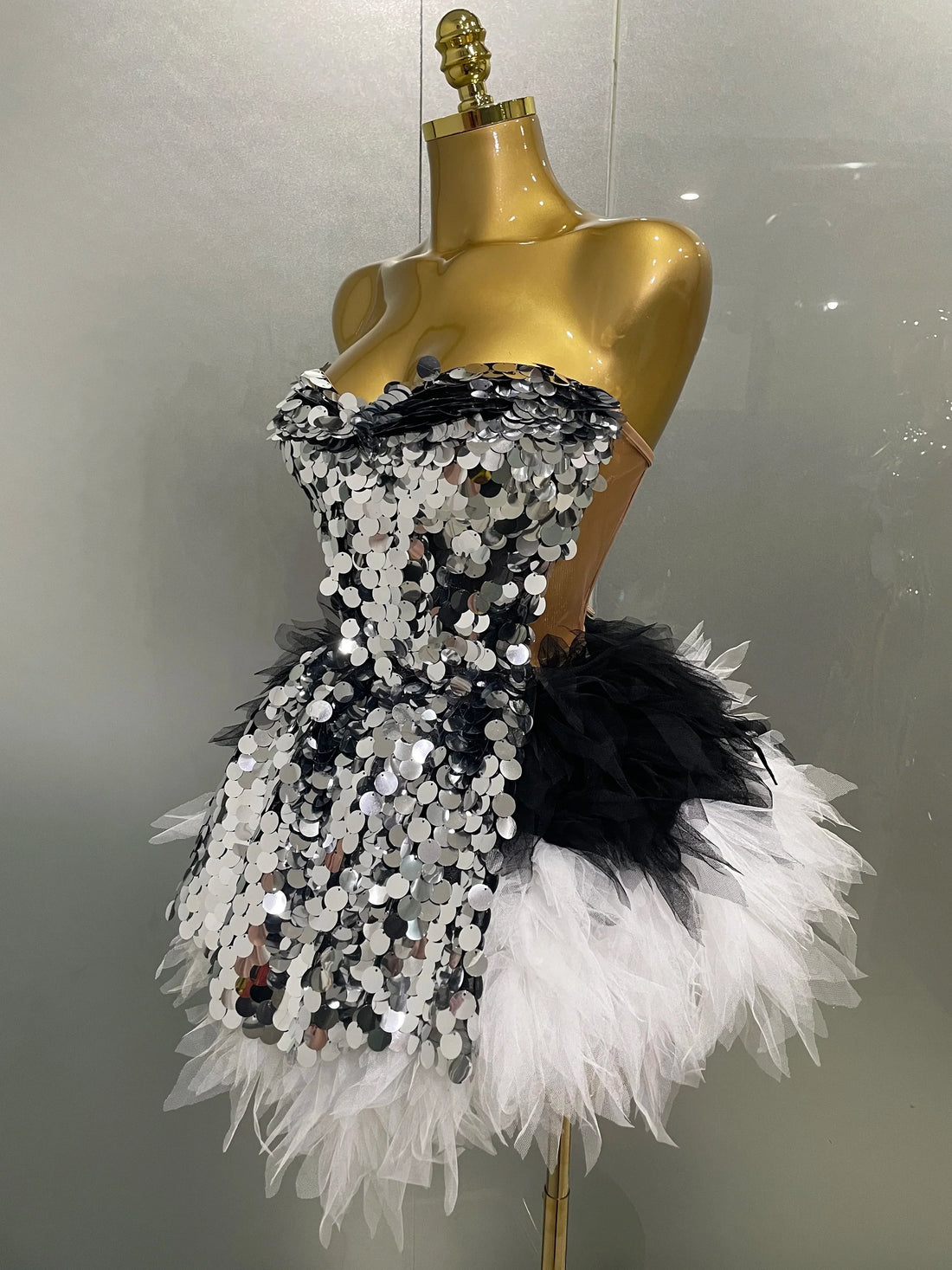 New Stage Costume Women's Sparkly Sequin Mesh A Line Top Skirt 2 Pieces Set Nightclub Party Birthday Dress Photo Shoot Wear