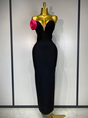 Women Sexy Strapless Backless Flower Patchwork Maxi Long Bandage Dress 2025 Elegant Evening Club Luxury Birthday Party Dresses