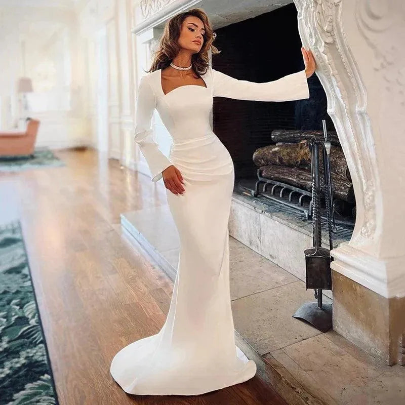 Civil Mermaid Wedding Dresses Long Sleeve Detachable Train Bridal Dress Boho Customize To Measures Elegant Robe De Mariee White Boho Mermaid