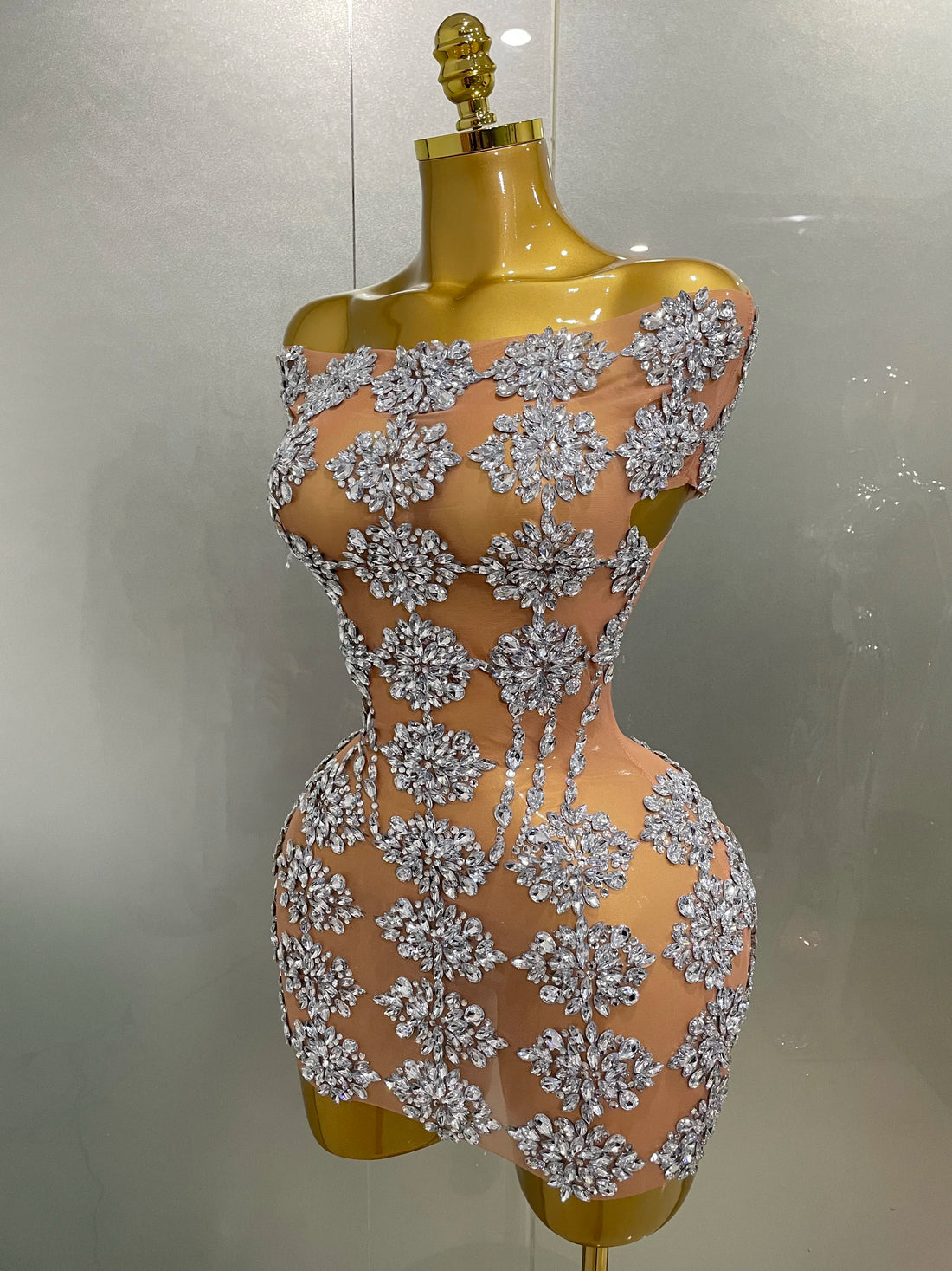 Luxury Sparkly Rhinestone Mesh Mini Dress 2025Women Sexy Nightclub Party Dance Performance Costume Singer Dancer Show Stage Wear