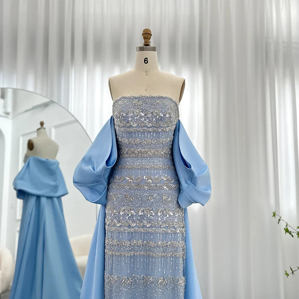 Vestidos de noche de lujo de color verde salvia de Dubái con capa árabe azul cielo lila elegantes vestidos de fiesta de boda para mujer 