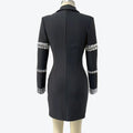 Solid Slimming Spliced Diamonds Dresses for Women Lapel Long Sleeves Patchwork Single Breasted Elegant Dress Female