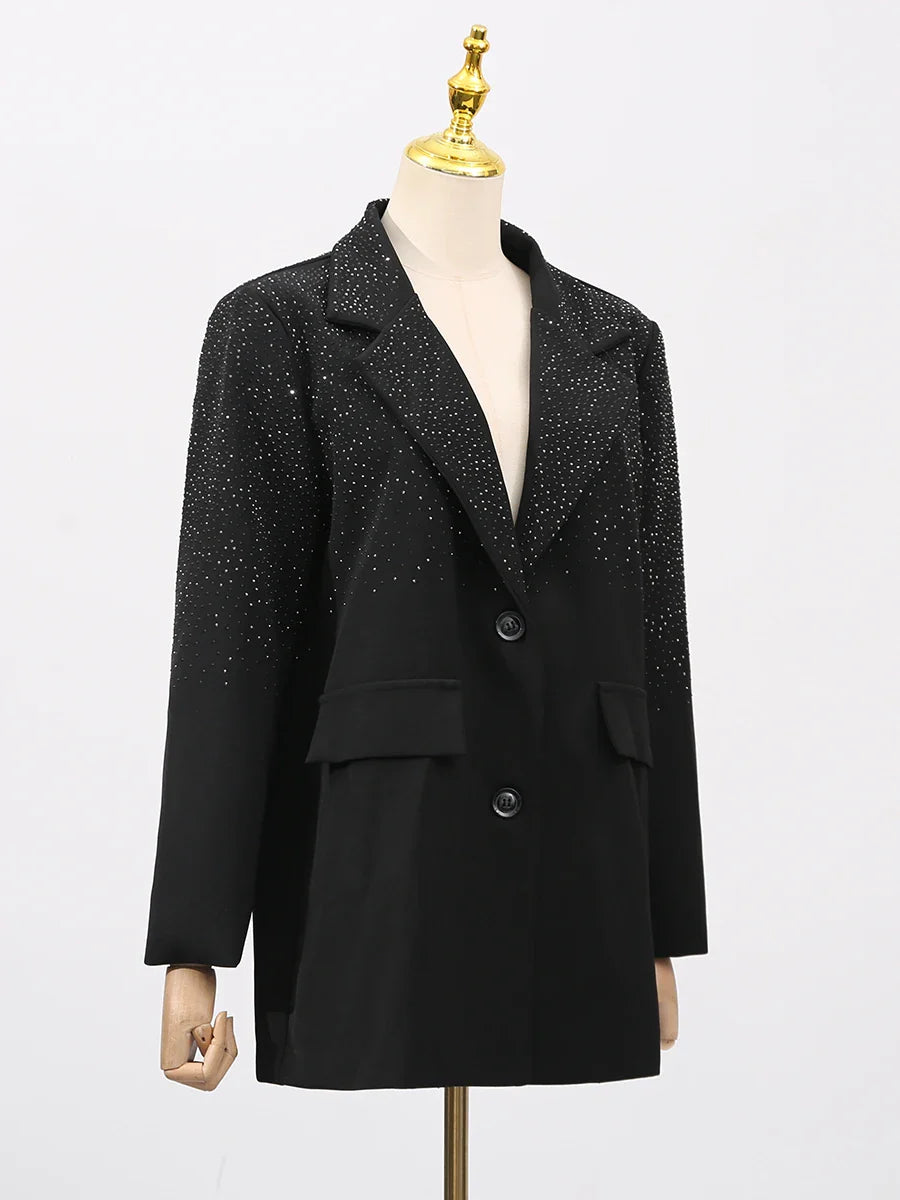 Solid Spliced Stick Drill Elegant Jackets for Women Lapel Long Sleeves Patchwork Single Breasted Jacket Female New