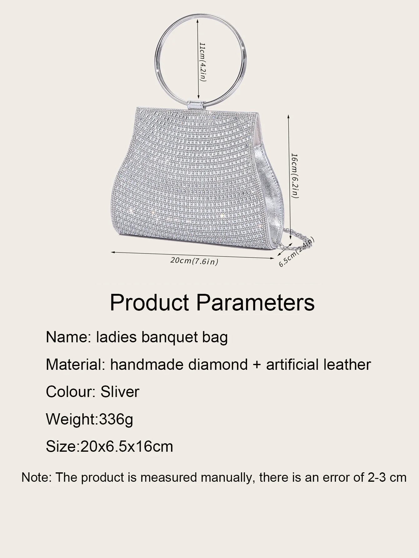 Banquet Bag Shiny Handmade Diamond Bag Wedding Handbag Silver Chain Shoulder Bag for Women