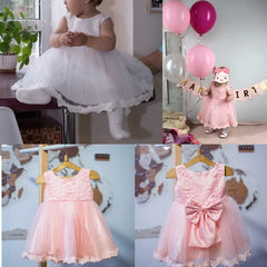 Babyjenter Lange ermet kjoler for Xmas Party Wedding Lace Big Bow Dresses Infant Girl 1st Birthday Princess White Dåp Dress