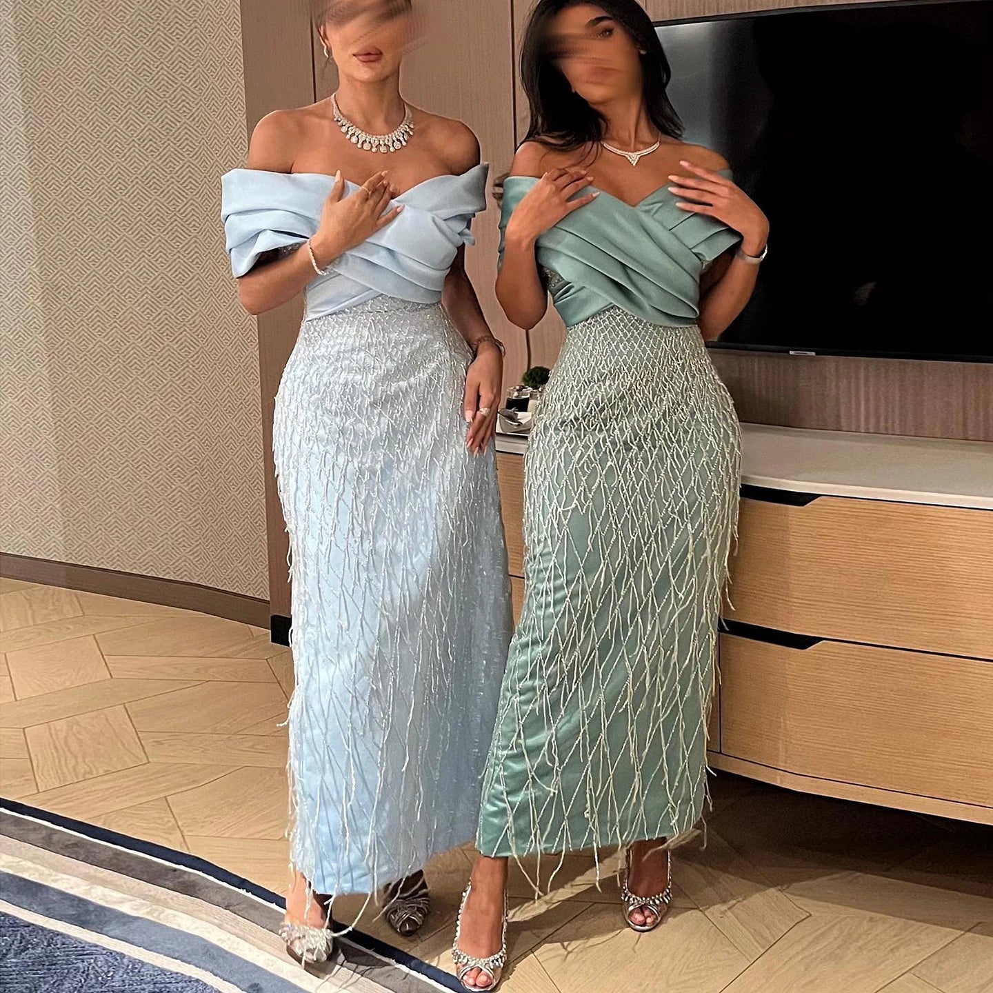 Elegant Off Shoulder Sage Green Dubai Evening Dresses for Women Wedding Luxury Tassel Arabic Formal Party Gown