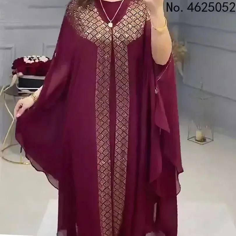dress African Dresses For Women Chiffon Boubou Ankara Dashiki 2 PCS Set Outfits Dubai Kaftan Abaya Robe Marocaine Femme Green One Size