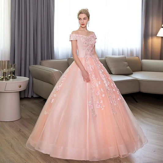 2024 Nuovi abiti Quinceanera Sleevelesi fuori dalla spalla APPLICA POSSA PINK PRINECE ASSEDOS ANOS QUINCEANERA personalizzata