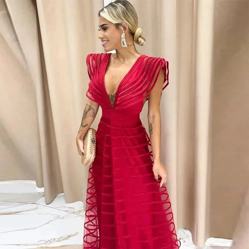 Elegant Prom Dresses V-Neck Cap Sleeves A-Line Saudi Arabic Women Party Evening Gowns Special Occasion Dress 22W