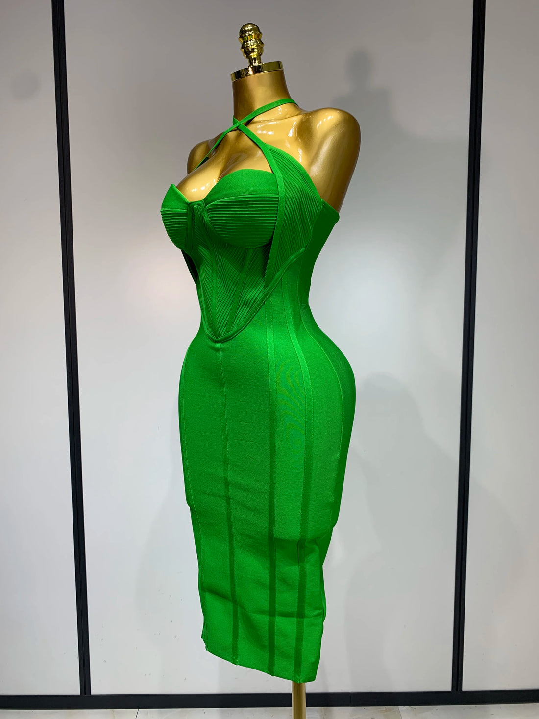 Women Sexy Sleeveless Backless Green Midi Bodycon Bandage Dress  Celebrity Elegant Evening Club Party Luxury Birthday Dress