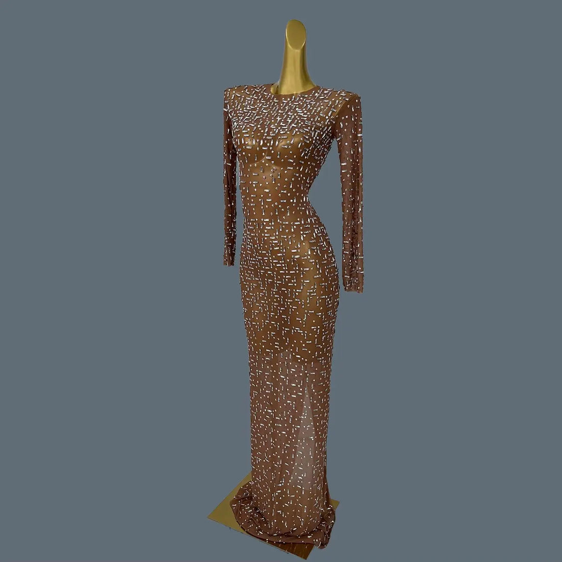 Women Elegant Sexy See Through Cocktail Dress Sparkly Full Rhinestones Long Sleeve Prom Evening Birthday Party Gown Bailian