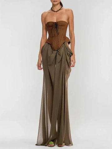 Vintage Off Shoulder Sleeveless Long Dresses Sexy Women Sheath Lace Up Patchwork Long Dress Elegant Summer For 2025 Vestidos